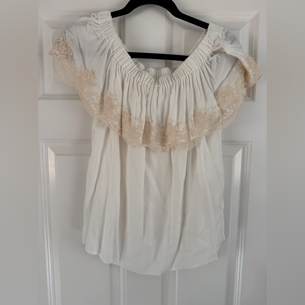 Ella Moss Cream Lace Trim Blouse - M